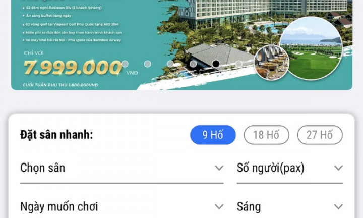 Dễ dàng Booking sân golf bằng ví điểm thưởng trên vHandicap